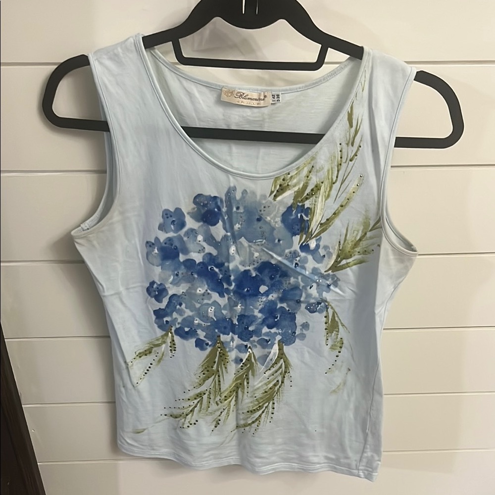 Blumarine Blue Graphic Fitted Sleeveless Tank Top